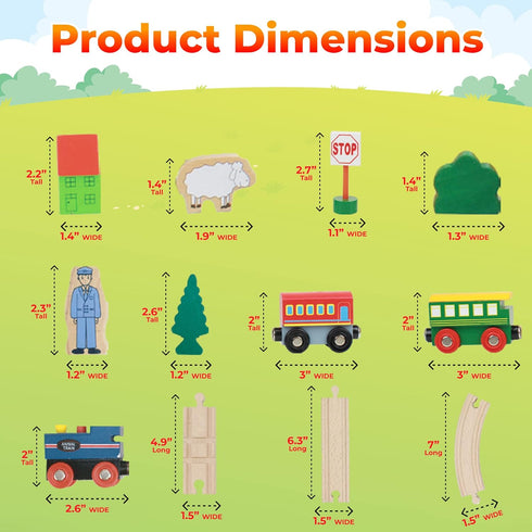 Wooden Train Set 35 Piece All in One Wooden Toy Train Tracks Set with Magnetic Trains and Railway Accessories in Clear