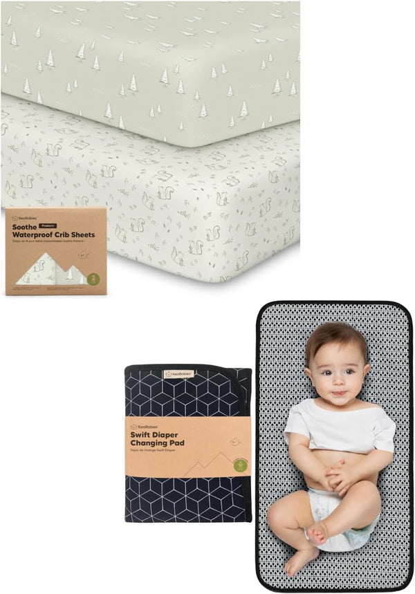 KeaBabies KeaBbaies 2-Pack Waterproof Crib Sheets and Portable Diaper Changing Pad - Cotton