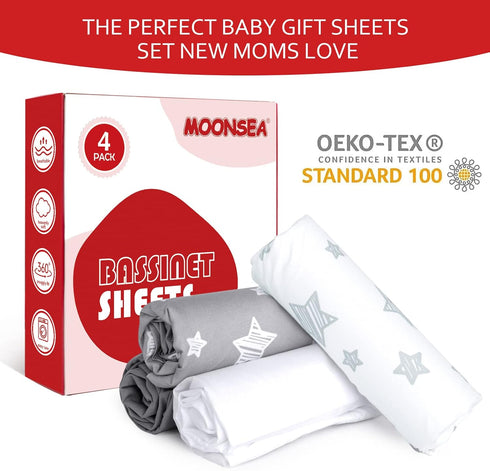 4 Pack(33" 20"), Bassinet Sheets for Baby Boys Girls x Compatible with AirClub, Mika Micky, Baby Delight, Dream On Me