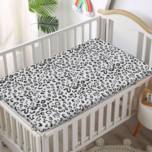 Grey,52 x28 Snow Leopard Themed Fitted Crib Sheet,Soft Toddler Mattress Sheet Fitted - Crib Mattress Sheet or Toddler