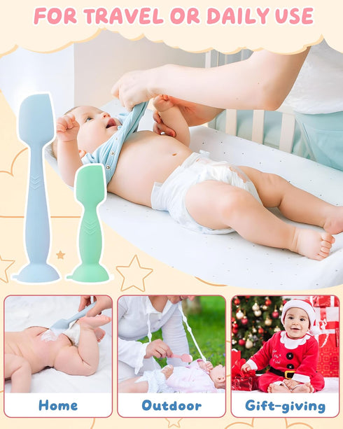 4-Pack Upgraded Silicone Diaper Cream Spatula with Travel Case - Soft Full-Size & Mini Applicators for Rash Ointment