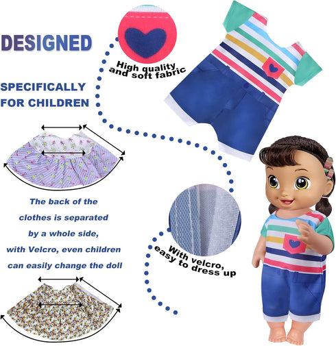 6 Sets 12-13" Inch Alive Doll Clothes & Accessories - Baby Doll Dresses, for in Girl Dolls