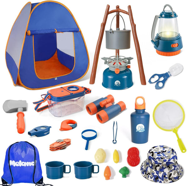 Meland Kids Camping Set with Tent, Pretend Play Outdoor Toy for Toddlers Birthday Gift