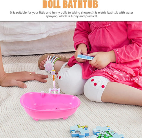 Set 12'' Toyvian Toy Bathtub for Dolls, Baby Doll Real Working Bath Electric Bathtub with Shower and Faucet Pretend