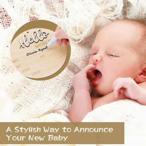 Hello World Sign for Baby Announcement: Gender-Neutral Wooden Welcome Newborn Signs for Hospital with Footprint - Baby