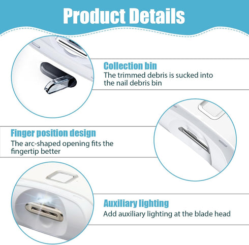 Duoxiate Trimmer 2-Speed Rechargeable Electric Nail Clipper with LED Light, Automatic Nail with Built-in File