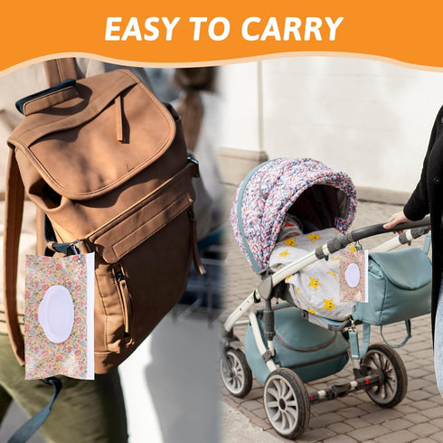 JIYIN 2 Pack Baby Wipe Container with Hook, Portable Refillable Wipe Holder Floral Pattern Reusable Travel Baby Wipes