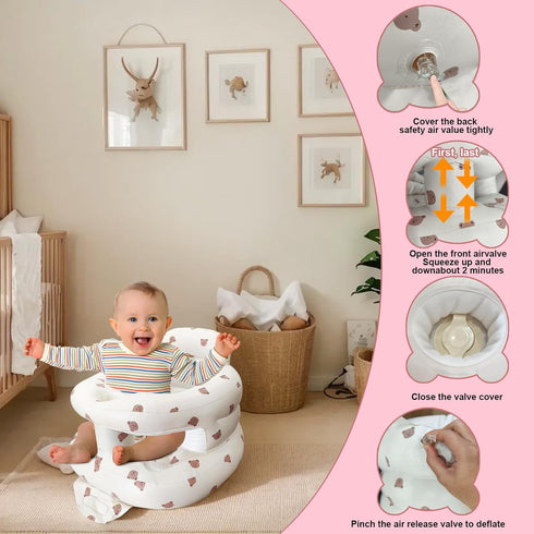 3-36 Inflatable Baby Seat for Babies Months, Baby Chair with Fence & Built in Air Pump, Blow Up Floor Baby Seat