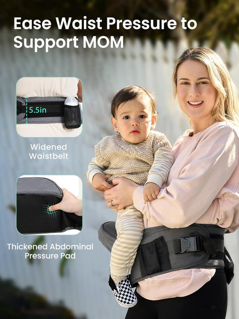 50 lbs, Baby Hip Seat Carrier, GROWNSY Ergonomic Hip Seat Baby Carrier with Multiple Pockets, Adjustable Extended