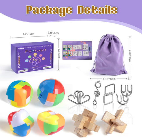Brain Teaser Puzzles for Adults and Kids - 10Pcs Puzzle Games Set, 3D Wooden Plastic Metal Unlock Interlock Educational