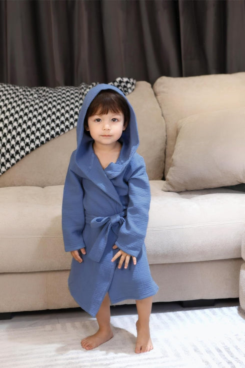 TADO MUSLIN Organic Cotton Toddler Bathrobe, Soft and Breathable Baby Robe for Kid, Boy& Girl Hooded Robe Muslin