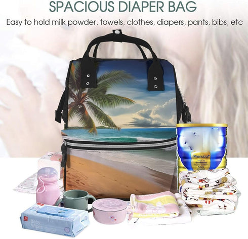 DWVTSLH Backpack Mummy Backpack Coconut Palm Tree Sandy Beach Diaper Bag Multifunction Nappy Bags Waterproof Large