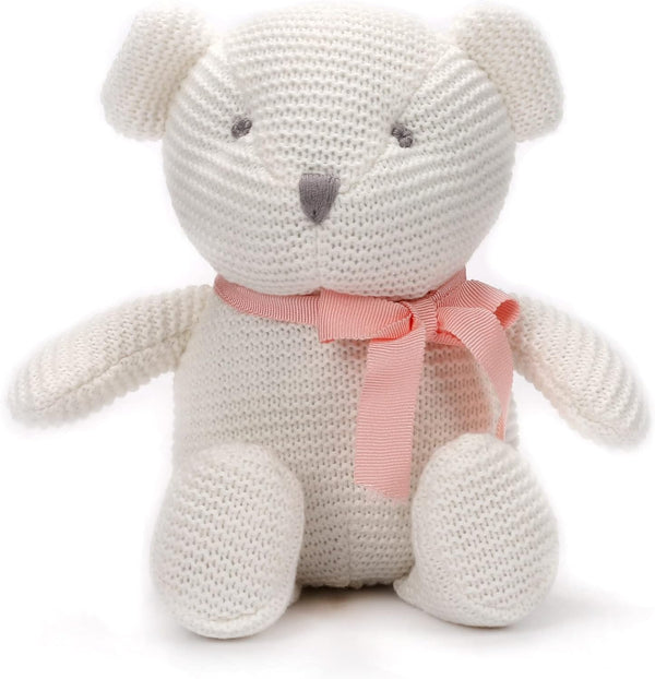 100% Organic Cotton Baby Stuffed Animals, White Teddy Bear for Newborn, 6.5"