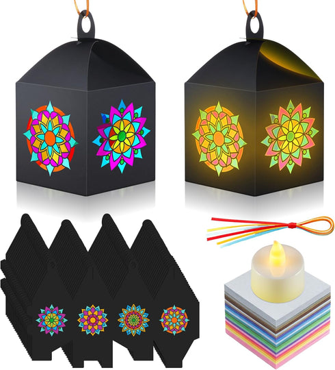 Simgoing 24 Sets Mandala Crafts with LED Candle Light Mandala Flower Tissue Paper
