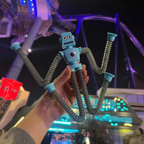 LED Light Up Sensory Fidget Robot Toys for Kids, Suction Cup Poseable Action Figures, XL