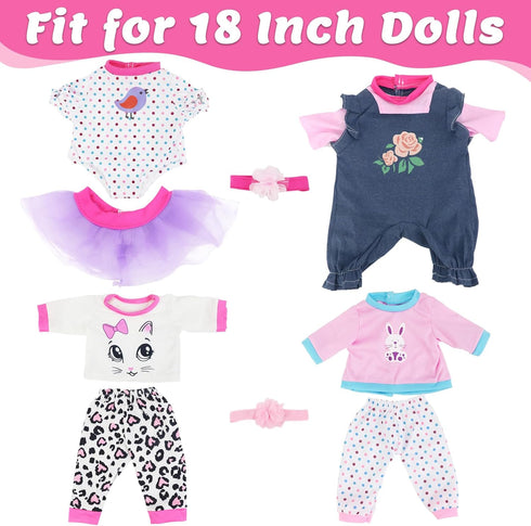 4 Sets Baby Doll Clothes for 14-18 Inch Dolls, 16 Inch Baby Doll Fashion Clothes Dresses and Accessories Outfits for New Born Baby Dolls(No Doll)