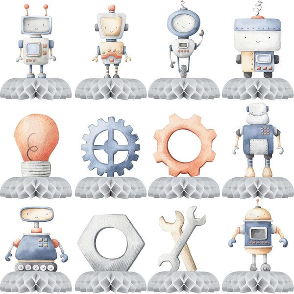 BonBeeDesign 12 Pack Robot Table Decorations - Robot Party Decorations for Kids' Birthday