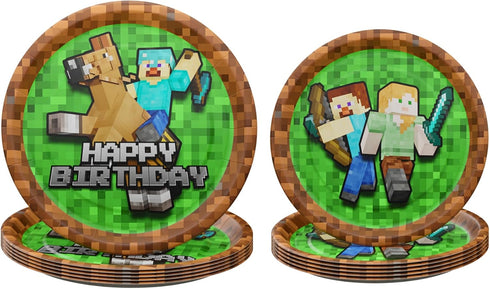 Pixel Miner Dinner and Dessert Plates - 40 pieces for 20 Guests, Video Game Party Supplies and Birthday Decorations