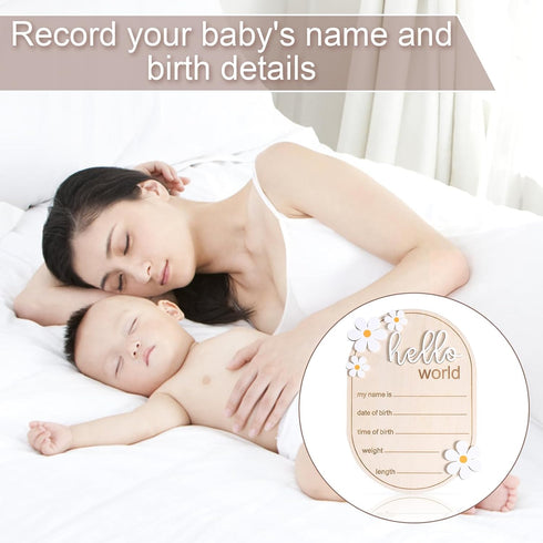 Gosknor 5.91x4.13 Inch Baby Announcement Sign, Wooden Newborn Announcement Sign Hello World Newborn Sign Welcome Baby