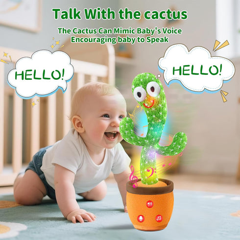 JAKCJFII Rechargeable Dancing Talking Cactus Baby Toys for Toddlers Boys Girls, Singing Mimicking Recording Toy Repeats