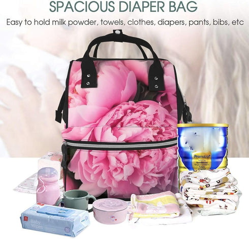 DWVTSLH Backpack Mummy Backpack Pink peony Diaper Bag Multifunction Nappy Bags Waterproof Large Capacity Travel