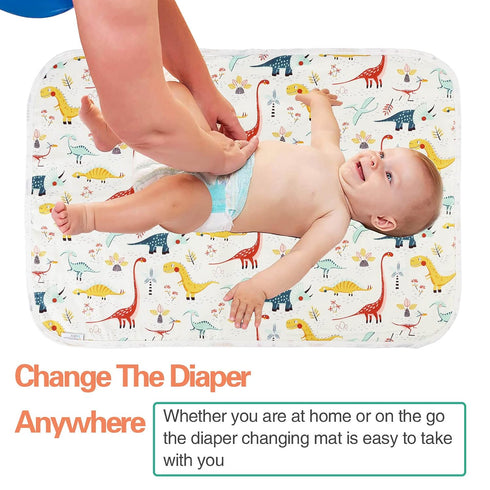 Baby Diaper Changing Pad, 21 5/8" x 31.5" Waterproof Liners 2Pack, Reusable Soft Portable Changing Mat (Dinosaur 2PCS)