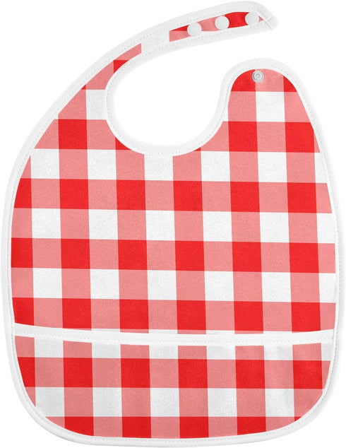 IHCVHQX 1 Pack Baby Feeding Bibs for Boys Girls Red Checkerboard Button Newborn Infant Bibs Teething Bib