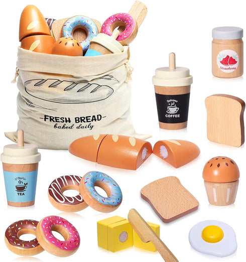 Inslat Wooden Bakery Playset Food Toys, Kids Pretend Play Food Baking Set Kitchen