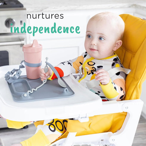 Busy Baby Bottle Bungee - Sippy Cup Strap - Keeps Bottles and Sippy Cups Off The Floor - Food Grade Silicone
