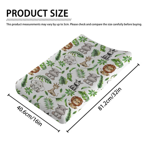 Tropical Jungle Safari Animals Leaves Changing Pad Covers Elephant Giraffe Zebra Lion Hippo Diaper Change Table Sheets for Girls Boys Soft Stretchy Snug Fitted Changing Mats Cover 32''x16''