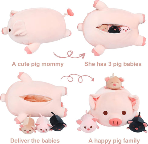 Mommy 19.6 3 Plush,4 Achwishap Pig Stuffed Animal with Pig Babies PCS Cute Pig Plushie Pillow,Kawaii Plush Toys Soft