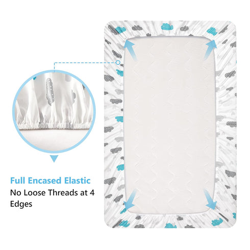 TILLYOU Baby Crib Sheets, 2 Pack Super Soft Toddler Bed Sheets for Standard Crib Mattress 28x52in, Blue Clouds and Stars