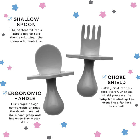 Elli&Nooli Toddler Silverware Set, 2-Piece Yellow Silicone Baby Feeding Utensils, Self-Feeding with Choke Barrier