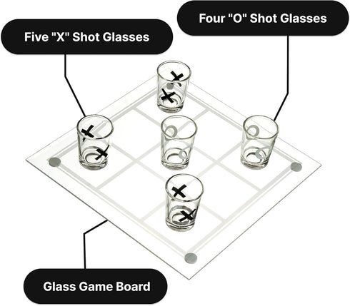 Fairly Odd Novelties Shot Glass Tic Tac Toe, Fun Party Board Drinking Game for Two, Clear