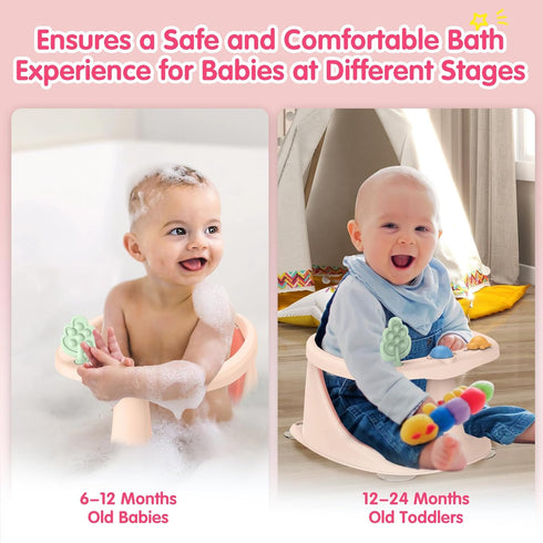 6 Baby Bath Seat for Babies Months & Up, Non-Slip Bath Seats for Babies Sitting up,Bath tub Seat with Suction Cups,Safe