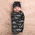 Baby Newborn Swaddle Blanket with Beanie Hat - Black and White Dinosaur Skeleton Pattern Sleep Sack for Infant Gifts