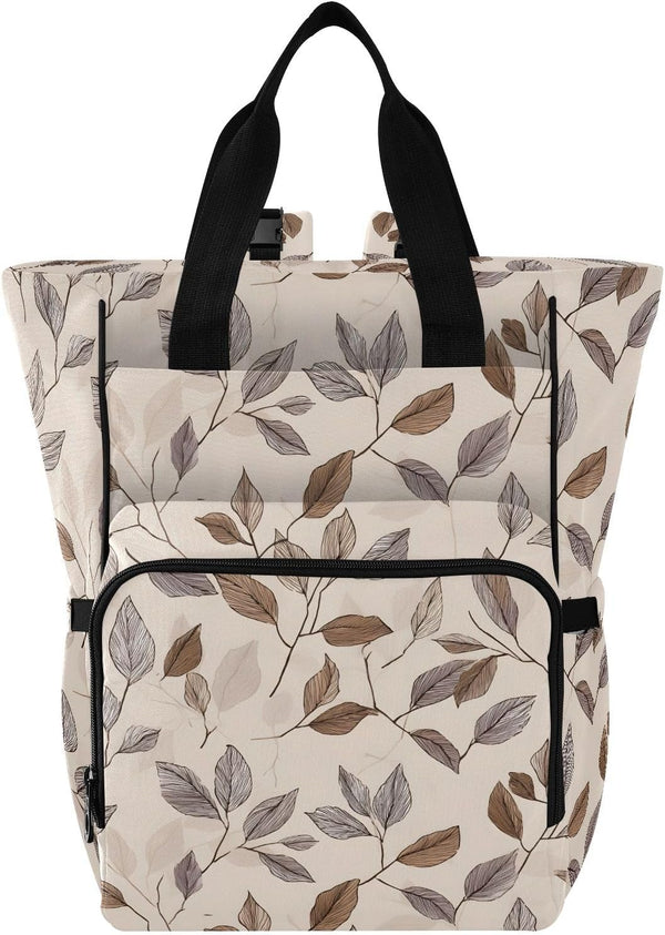 SUABO Hand Drawn Leaf Pattern Baby Diaper Bag Backpack Large Bag Waterproof Travel