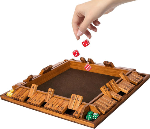 Upgraded Shut The Box Dice Game - 16.54’’ Wooden Board Math Game with 15 Numbers for 1-4 Players, 16 Dices