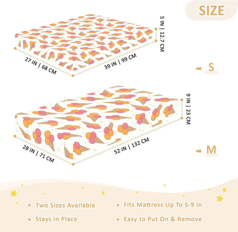 Jynexis 52x28 Ice Cream White Yellow Pattern Baby Crib Sheets, Cotton Fitted Crib Sheet, Soft Breathable, Fits Standard