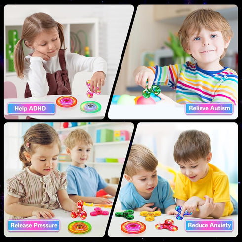 Gigilli Fidget Spinners for Kids, 2 Pack Light Up Sensory Toys for 4-12 Years, Glow in The Dark ADHD Autism Toys