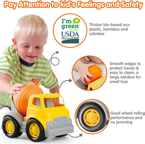PLAY Eco-Friendly Cement Mixer Toy Truck, No BPA/Phthalate/PVC, Recycled Bioplastic Construction Vehicle