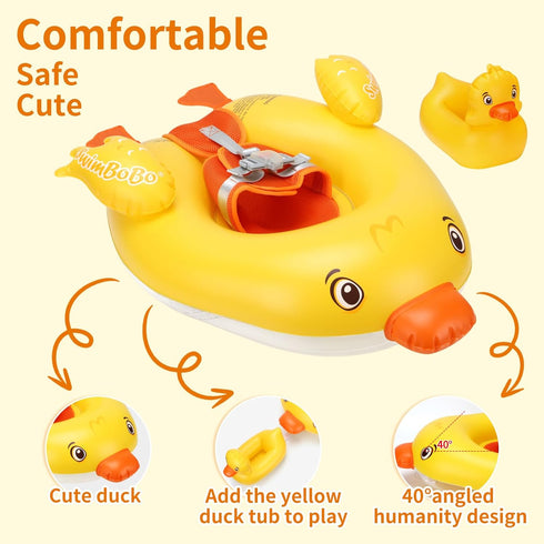 Swimbobo Inflatable Baby Float with Toy, No-Sleeve Design, Soft Abdominal Support, Cute Animal Swim Ring for Infants