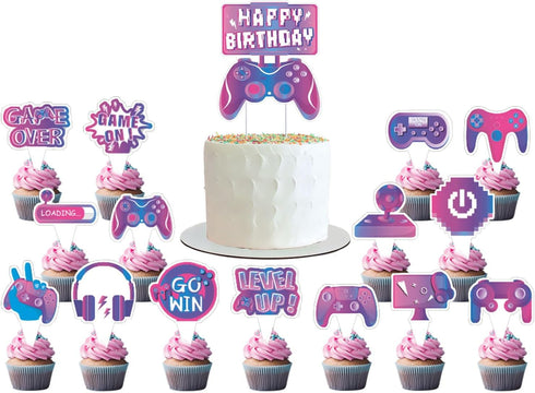 Video Game Birthday Party Decoration Set, Purple Game Supplies, Includes Birthday Banner and Balloon