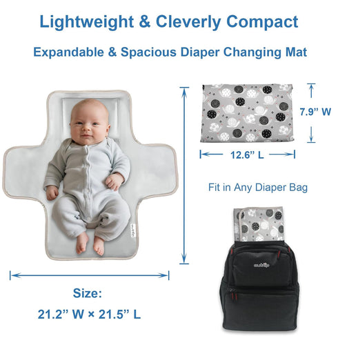 Cute Snail Portable Diaper Changing Mat,Waterproof Foldable Travel Changing Pad,On-The-Go Wipeable Reusable Changing