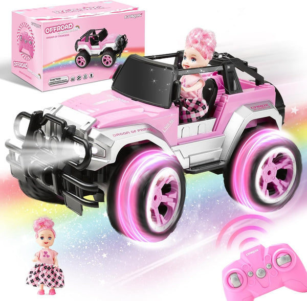 Carox Remote Control Car for Girls - Pink RC Car with Doll and Sticker, 1:16 Scale, Rechargeable Battery, Birthday Gift