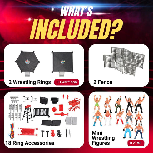 Liberty Imports Ultimate 32-Piece Wrestling Miniature Toys for Kids, Wrestler Figures with 2 Rings