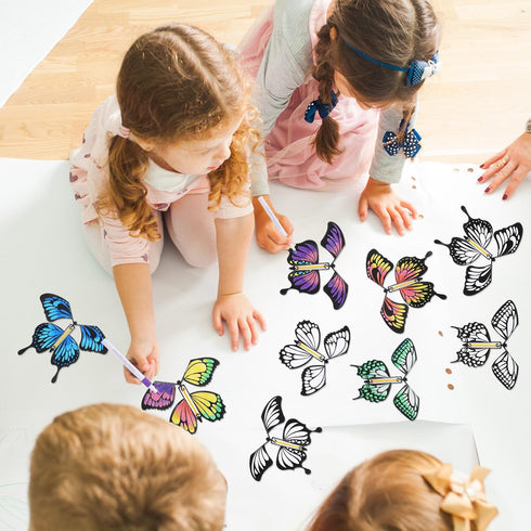 Seenelling 44 32 12 2) Pcs Flying Butterfly Craft Kit with Wind up Butterflies and Color Pens People Painting White