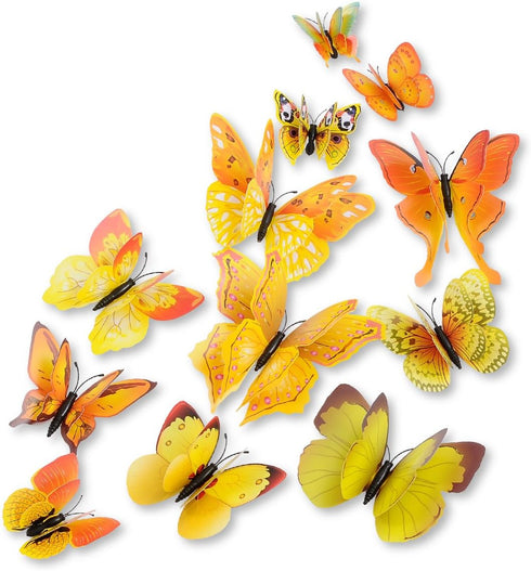 Mixed 12PCS 3D Pink Butterfly Wall Stickers Decor Art Decorations (Yellow)