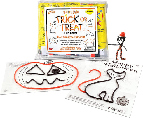 Wikki Stix Trick or Treat Fun Paks, Non-Candy Halloween Treat, Pak of 50, Made in the USA