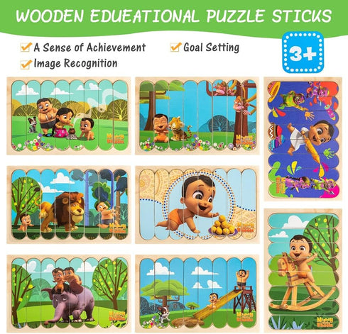 Educational Painted Strip Puzzle Wood Box Set with 8 Scenes from The Animated Children's Show for Ages 3 and Up